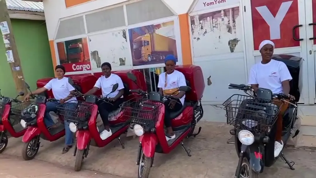YomYom women riders on red e-bikes