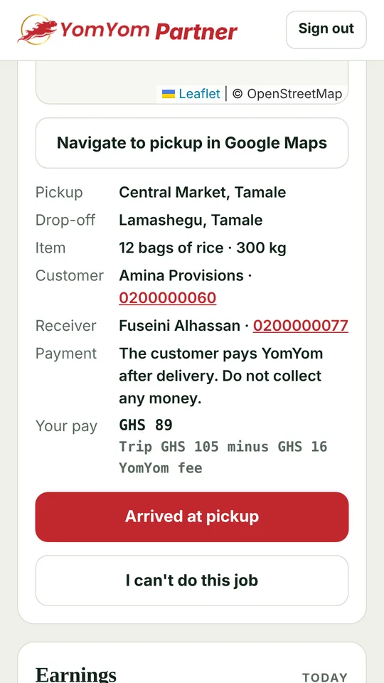 YomYom Partner screen: A job in progress